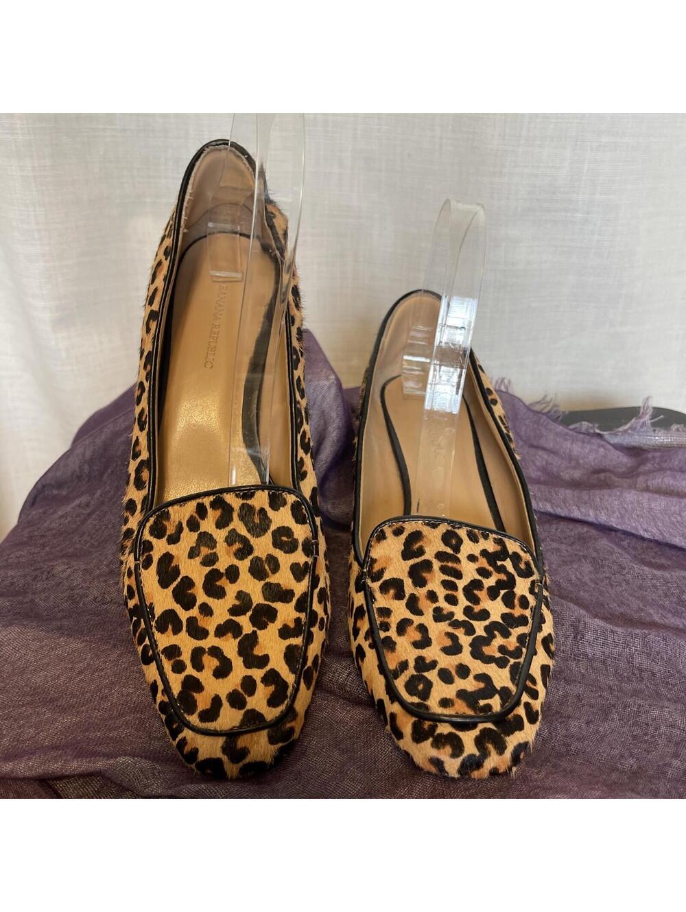 Banana Republic Leopard Print Calf Fur Block Heel Loafers size 8.5